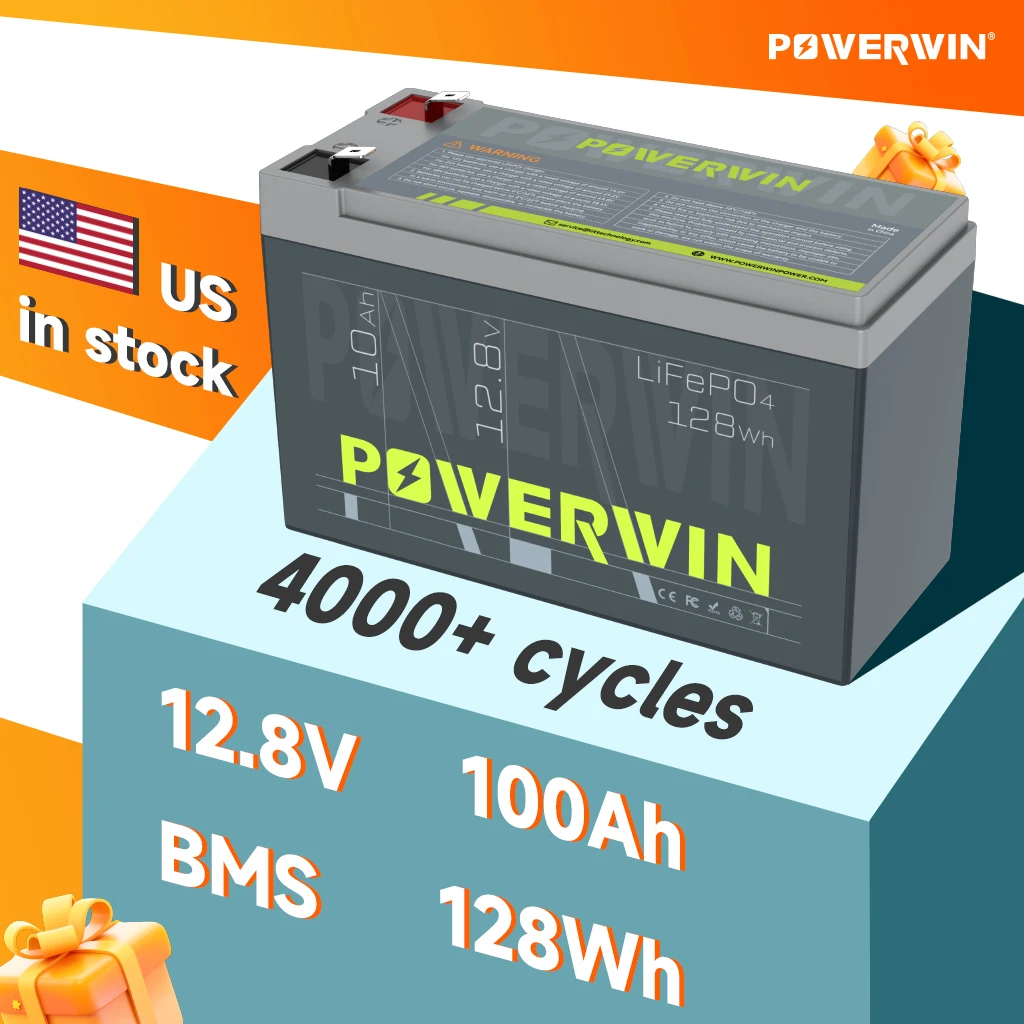 

POWERWIN BT10 12.8V 10Ah LiFePO4 Battery 128Wh with Built-in BMS 4000+ Deep Cycle Rechargeable UPS for Off-grid Solar Energy Ele