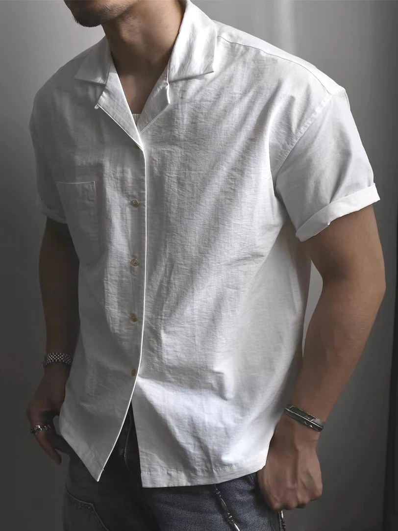 

Cuban Collar Slim Fit ort Sve Men's irt Faionable Workwear White Dr irt Breathable Lightweight Summer irt