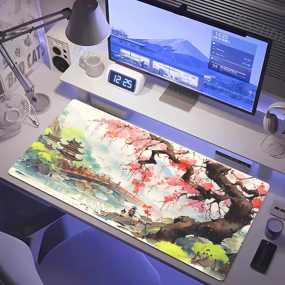 Xxl Guochao Landscape Mouse Pad Pink Cherry Blossom Tree Big Table Pads Computers Game Keyboard Mat Anti-slip Office Long Carpet