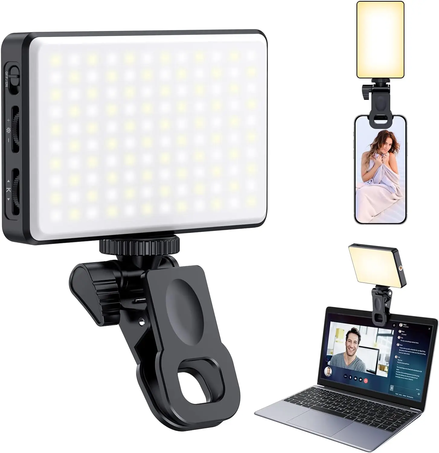 Light, 5000Mah Rechargeable Clip Video Light, Adjusted 3 Light Modes, for Phone, Camera, Laptop, Light for Phone Selfie, Vlog