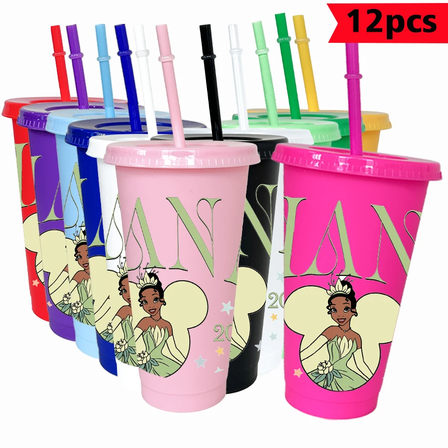 

12 шт./упак. Дисней фея принцесса 26 унций красочный пластиковый стакан для дня рождения, питьевая посуда, чашка для сока, кофе