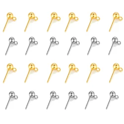 20pcs 316 Stainless Steel Round Ball Earring Posts with Loop For DIY Stud Ear Jewelry Make Accessories Materials Supply Findings