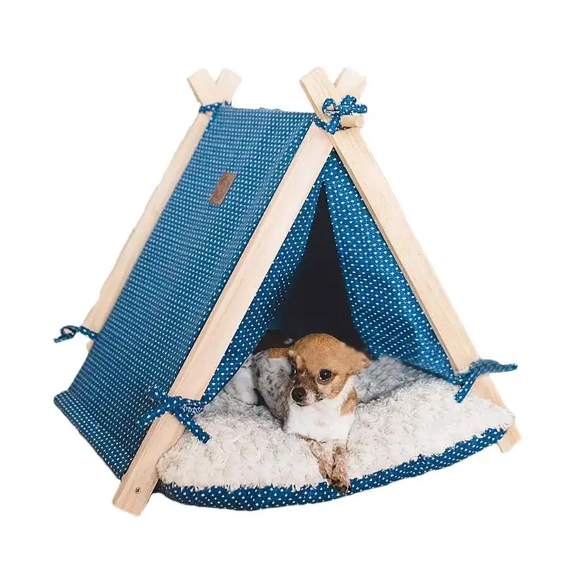 Dog Teepee Indoor Cat House Washable Semi Enclosed Cozy Pet Bed With Thick Cushion Portable Teepee Kitten Puppy Tents House