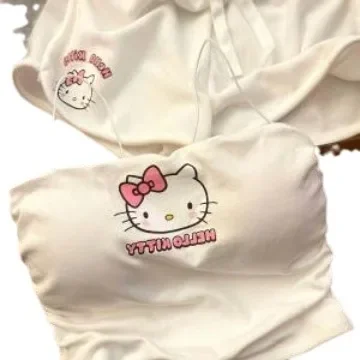 Sanrio Hello Kitty Slim Sexy Pajamas Female Summer Cute Cartoon Suspenders Shorts Home Wear Set with Chest Pad Kawaii Gift