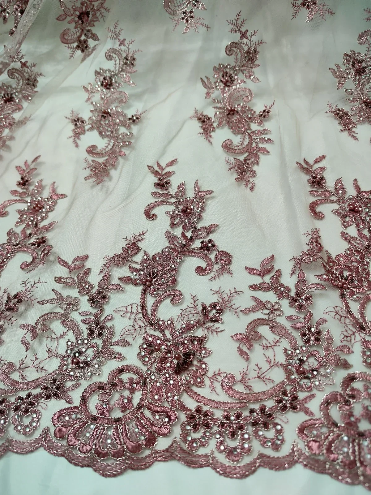 African Handmade Beads Lace Fabric 2024 High Quality Nigerian Sequins French Tulle Fabric Material For Wedding Party PWH23109