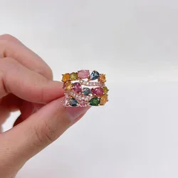 Trendy Rose Gold Color Geometric Rings For Women Rainbow Colorful Cubic Zircon Stone Inlay Fashion Jewelry Evening Party Gift