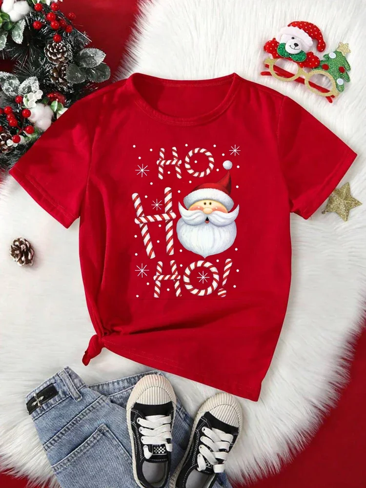 Women Christmas Santa Claus Print Tee Christmas Xmas Gift Cartoon Top Short Sleeve O-Neck Harajuku Trendy New Year Women T-shirt