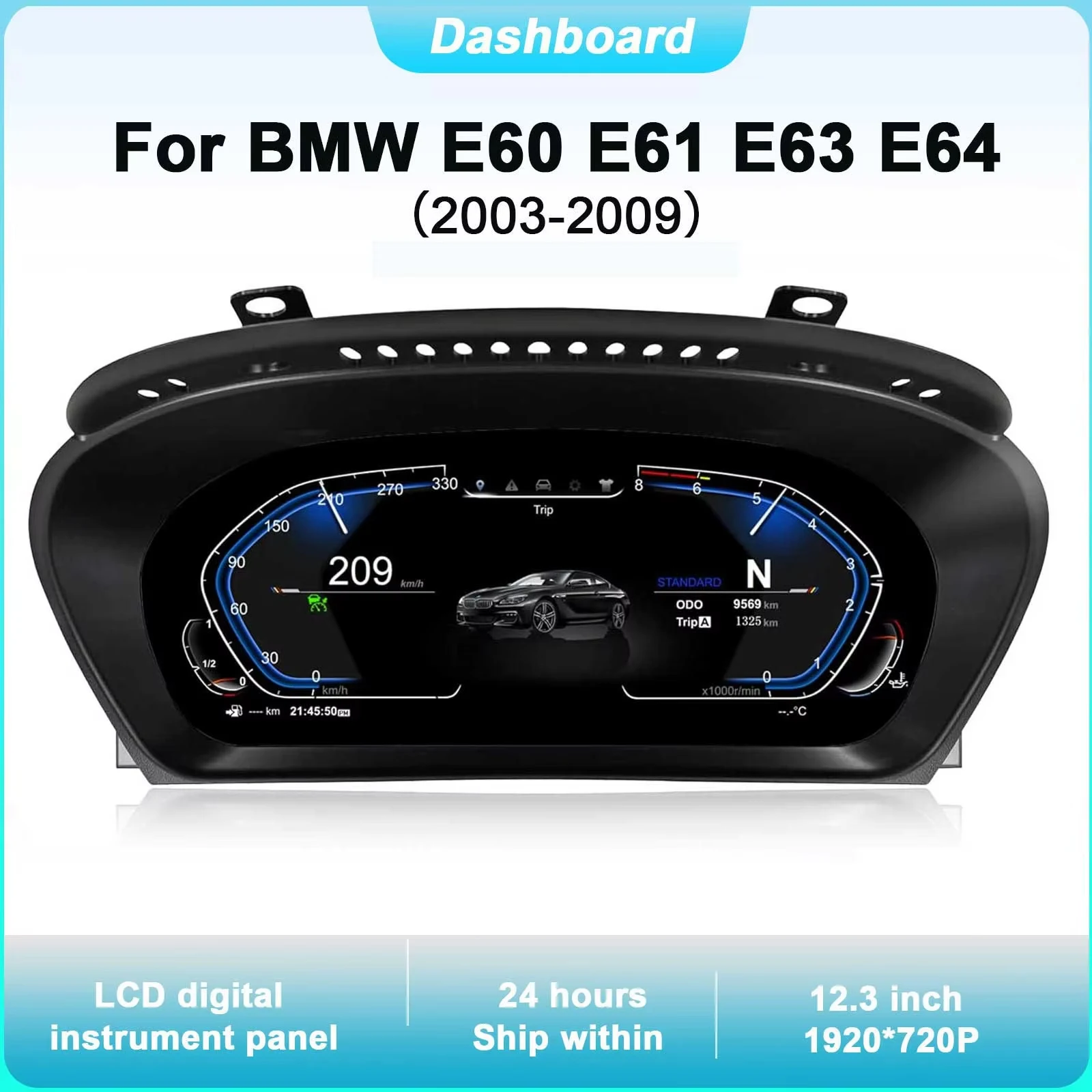 

12.3"Cluster Digital Dashboard For BMW E60 E61 E63 E64 2003-2009 CCC CIC Odometer, Speedometer, Dashboard Plug-and-Play