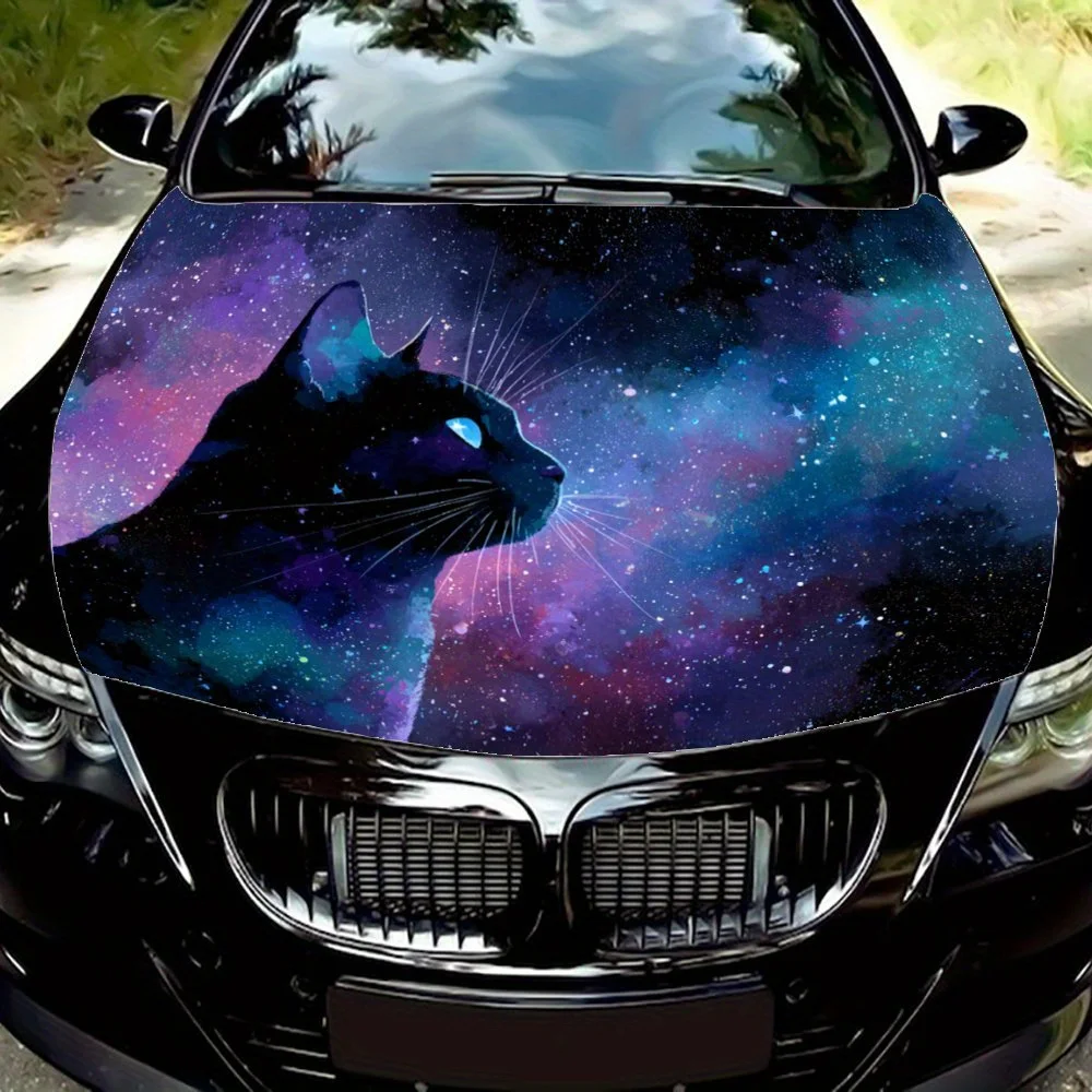 

Наклейка на капот автомобиля «Звездное небо» с черным котом — прочная виниловая пленка для большинства автомобилей, защитная пленка из ПВХ, внешние аксессуары автомобиля, идеально подходит