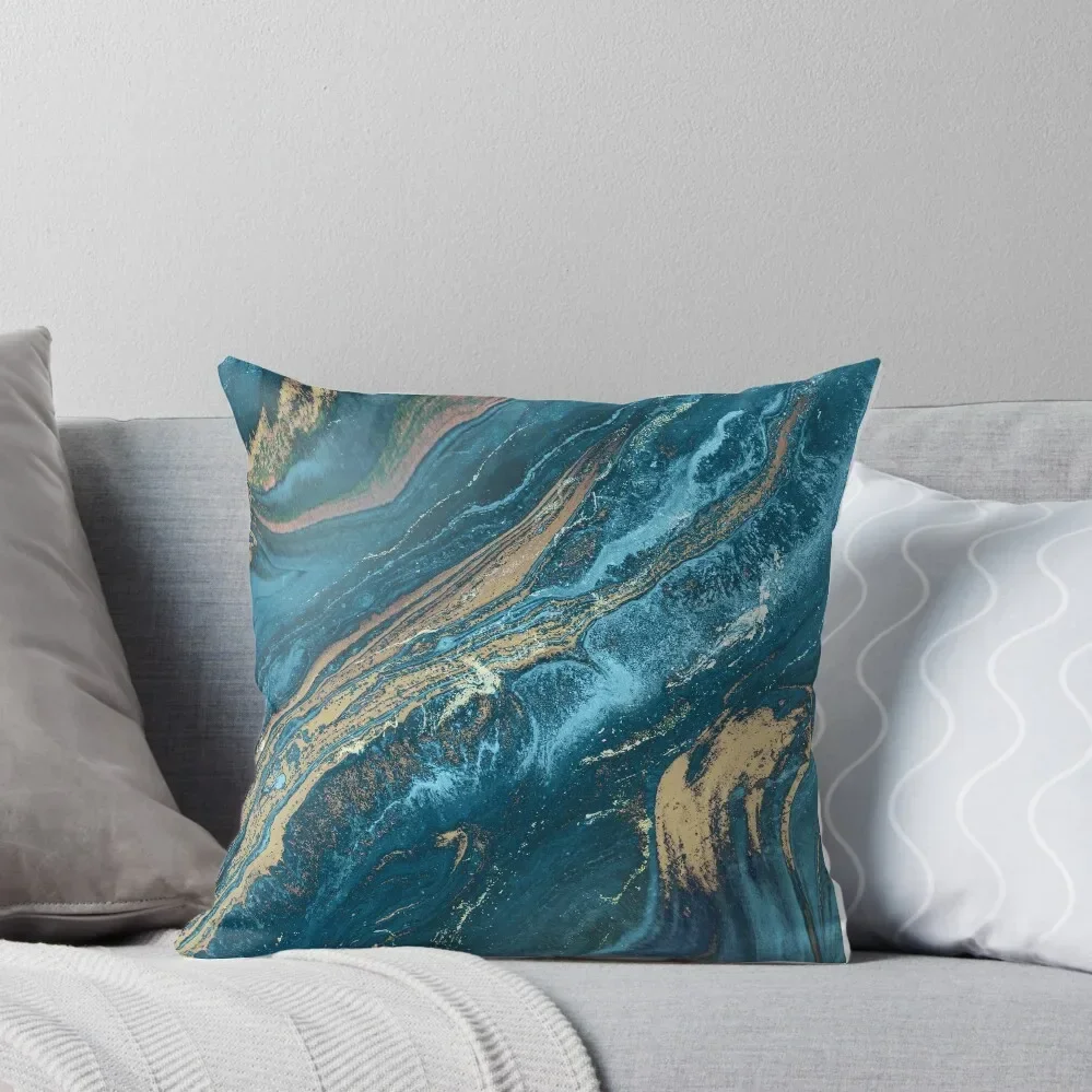 

Teal Blue Emerald Marble Waves Throw Pillow Custom Cushion Photo sleeping pillows Sofa Cover Pillow