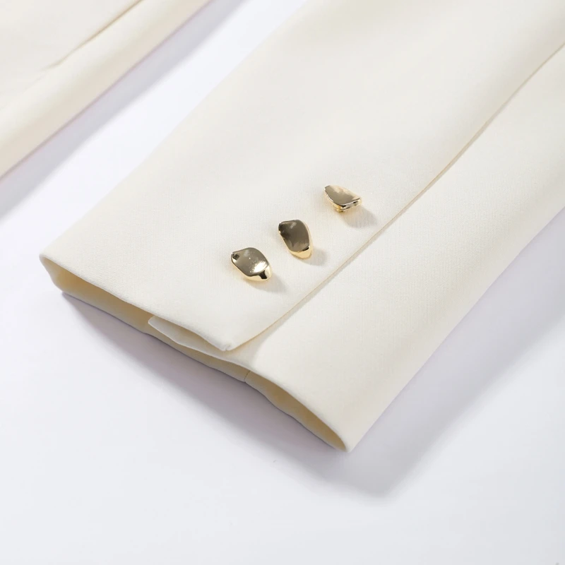 Eleganter Damenanzug mit Schnallengürtel, Blazer mit Revers und langen Ärmeln, schmal geschnittener Mantel und weit geschnittene Hose – Frühlingsneuheit – Detail 8