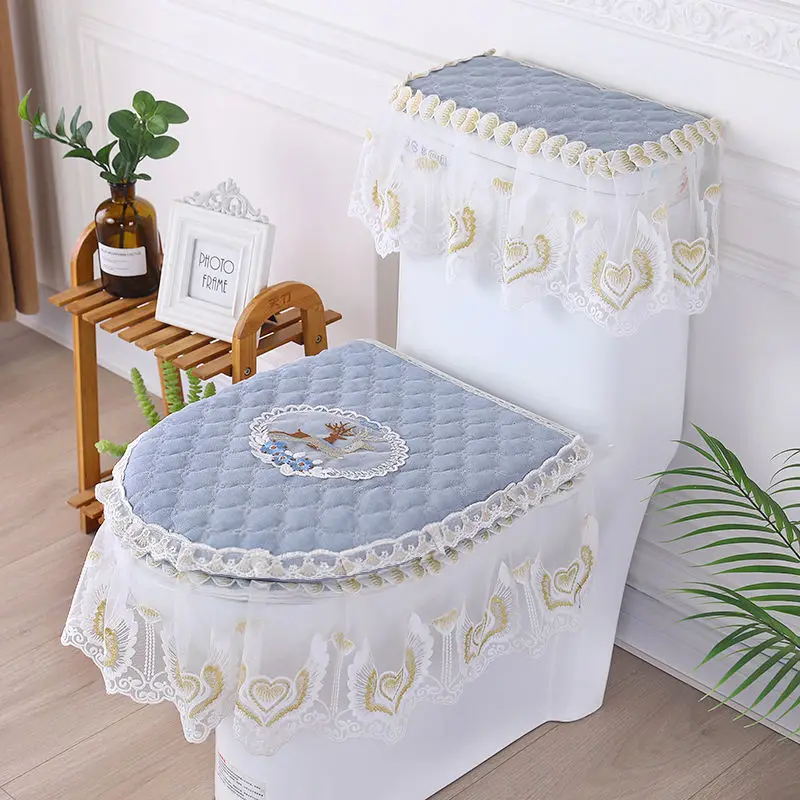 Household Fabrics Toilet Cover  3 Piece Set New High-End Double-Sided Zipper U-Shaped Toilet Toilet Seat Cover