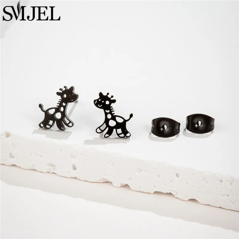 Cartoon Animal Stainless Steel Earings Fashion Small Giraffe Stud Earrings for Women Girls Party Ear Jewelry Free Shipping