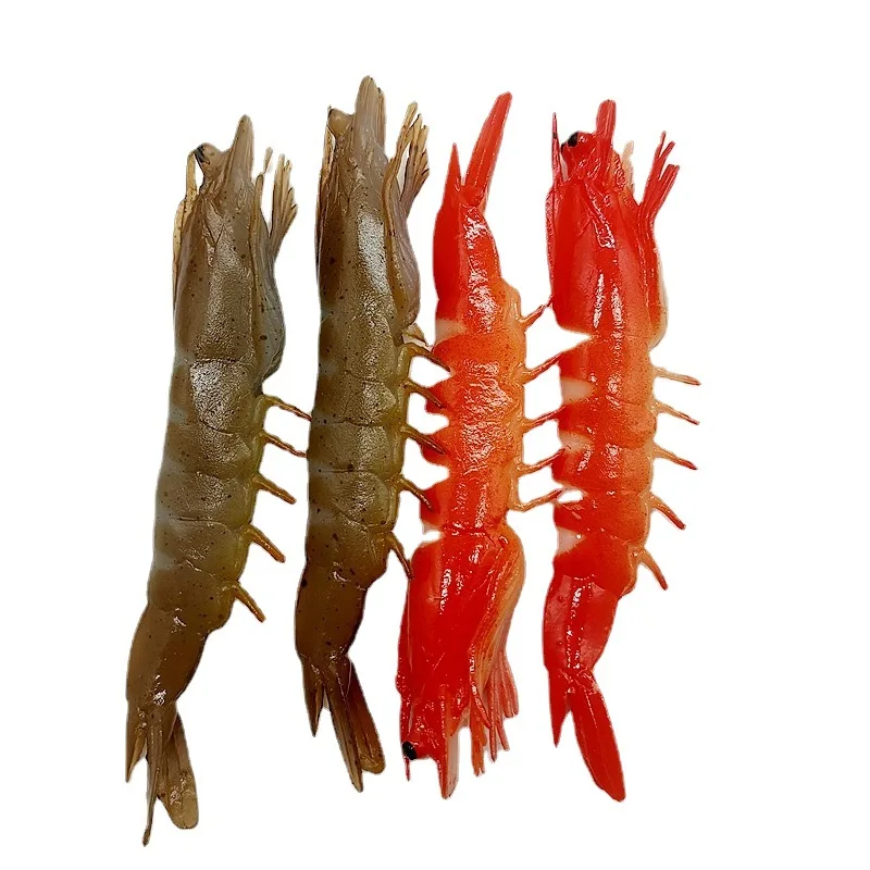 Simulation of artificial river prawn model Simulation of food play products red and green prawn model ornaments