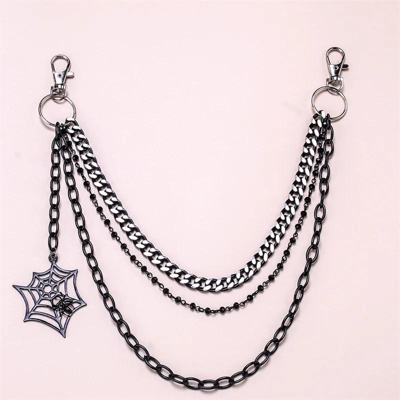 Halloween Gifts keychain Punk Black Silver Metal Pants Chain Hip Hop Spider Web Pendant Jeans Chain for Men Women Accessories view 3