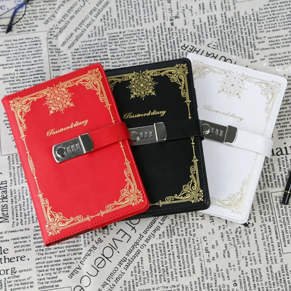 PU Leather Journal Notebook With Lock A5 100Sheets Hard Cover Diary Writing Pads Line Paper Retro Personal Notebook Students