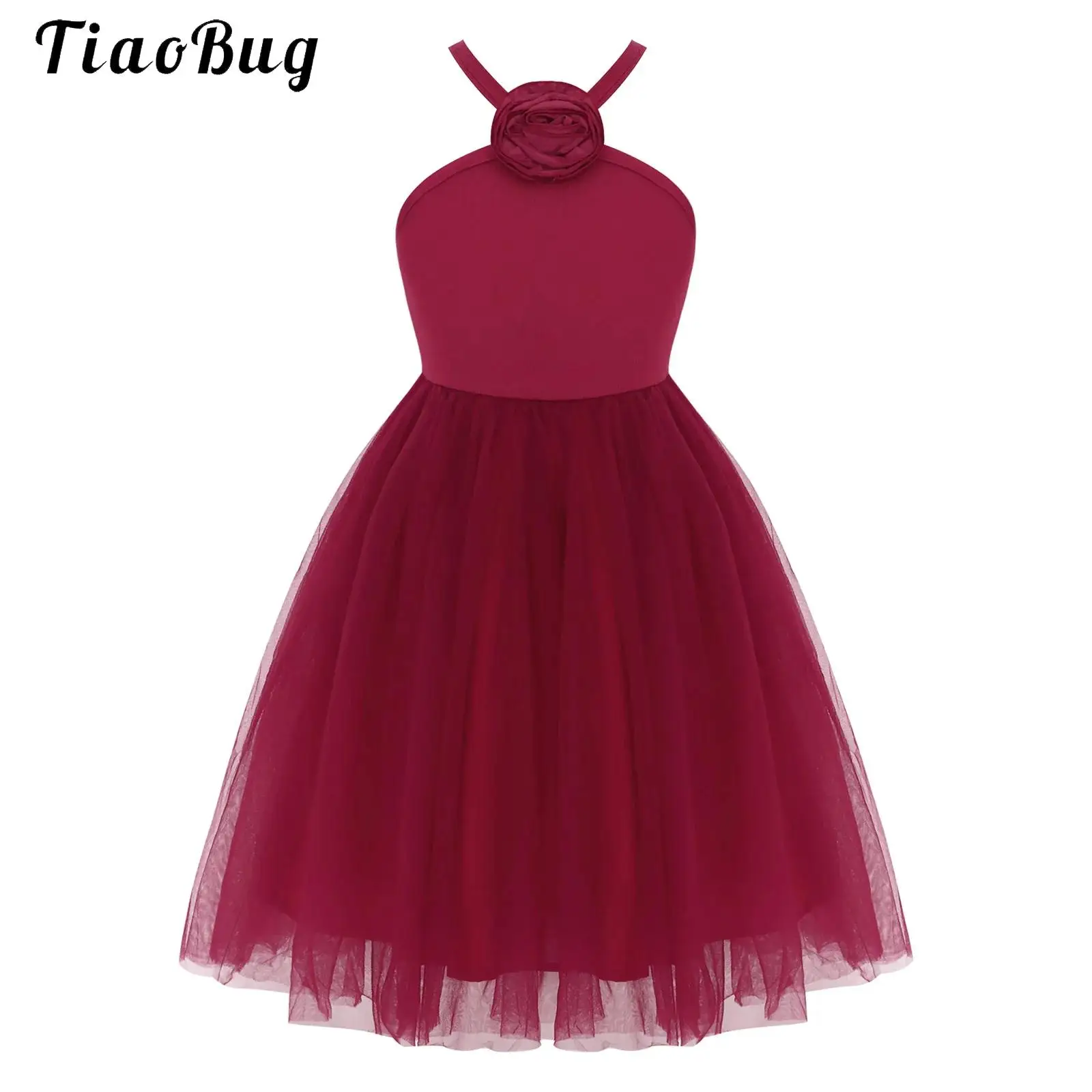 

Elegant Flower Girls Sleeveless Tulle Hem Princess Tutu Dress Children Applique Sling Dress Wedding Pageants Birthday Prom Gown