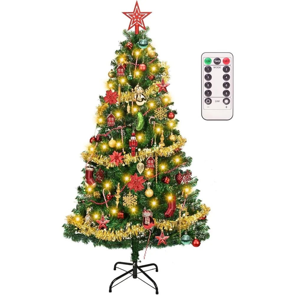 

Рождественская елка с предварительной подсветкой на 5 футов, подвесными шарами и 8 режимами освещения для праздничного украшения дома