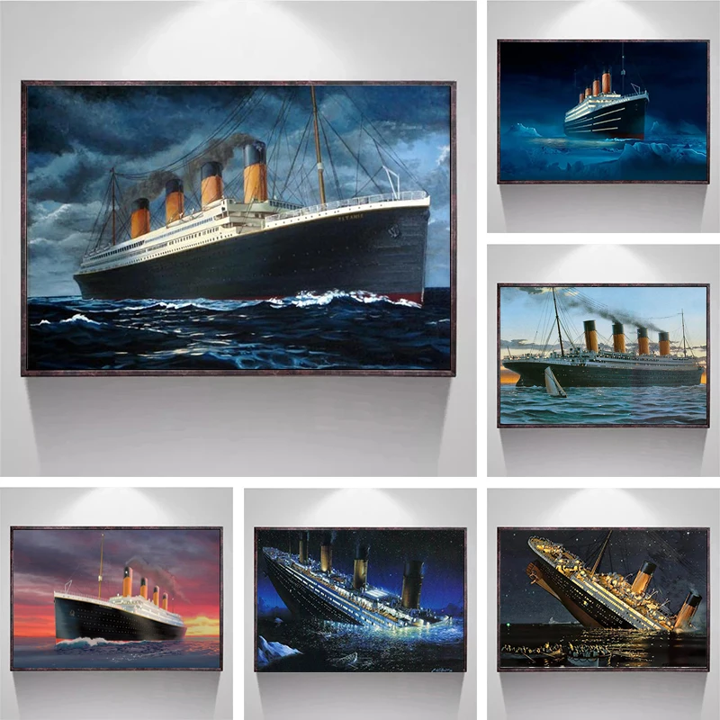 Titanic Ship Shipwreck Iceberg At Sea Canvas Painting Posters and Prints Titanic Wall Art Pictures for Living Room Home Decor