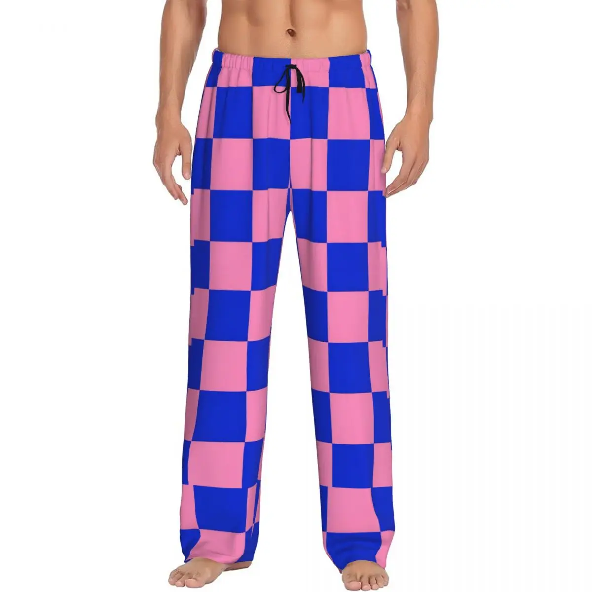 Custom Men Checker Pajama Pants Printed Blue And Pink Sleep Sleepwear Bottoms with Pockets