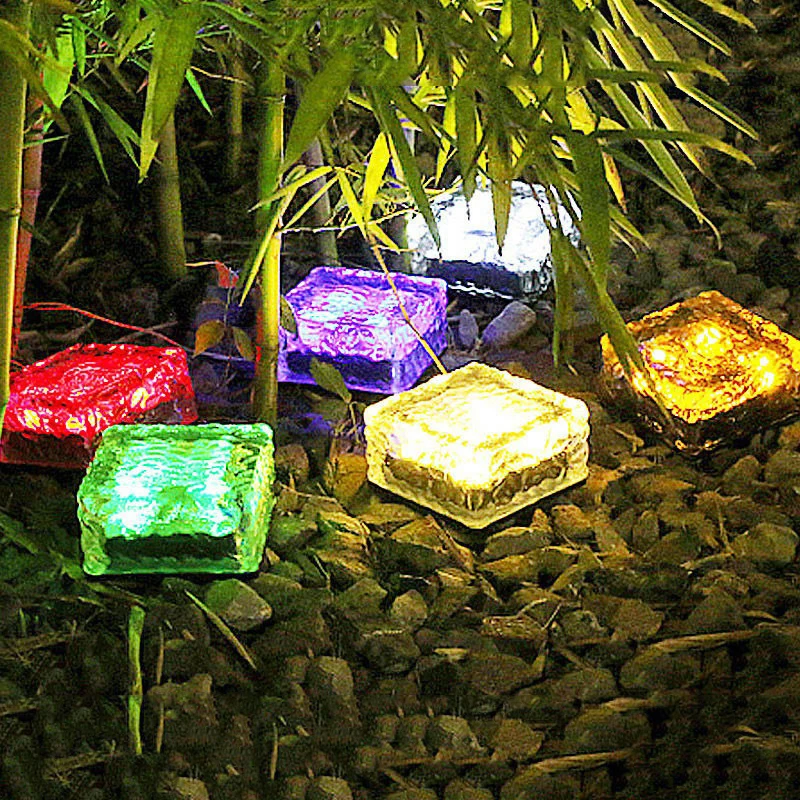 Solar Glass Brick Light Solar Ice Cube LED Light Crystal Brick Stone Lamp Garden Courtyard Pathway Patio Pool Decorative Festive