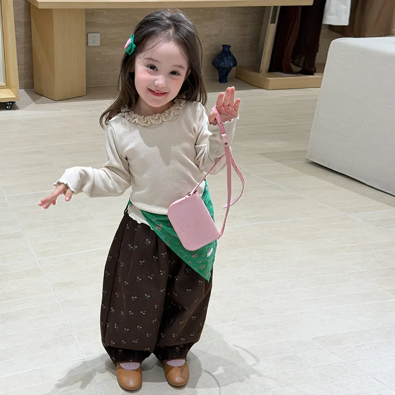 New Children Clothing with Stand Up Collar Black Fungus Lace Collar Korean Elastic and Comfortable Bottom Shirt Casual Inner Top