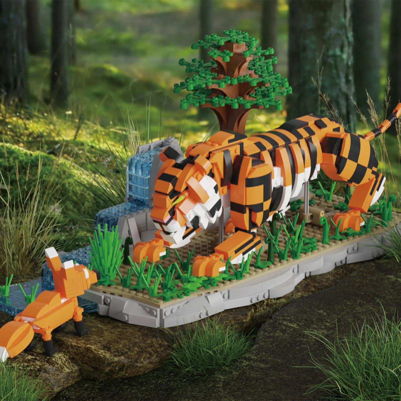 

Tiger And Fox Wild Animal Figurine Building Blocks Collectible Model Toy Display Piece Home Decoration
