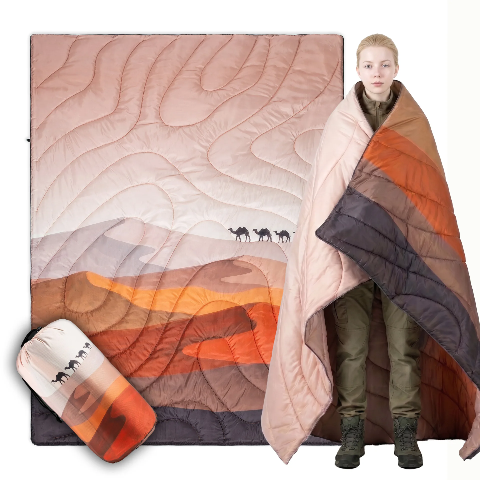 Travel Quilted Print Outdoor Camping Blanket Waterproof Windproof Blanket Adult Portable Thickened Warm and Moisture-proof Mat