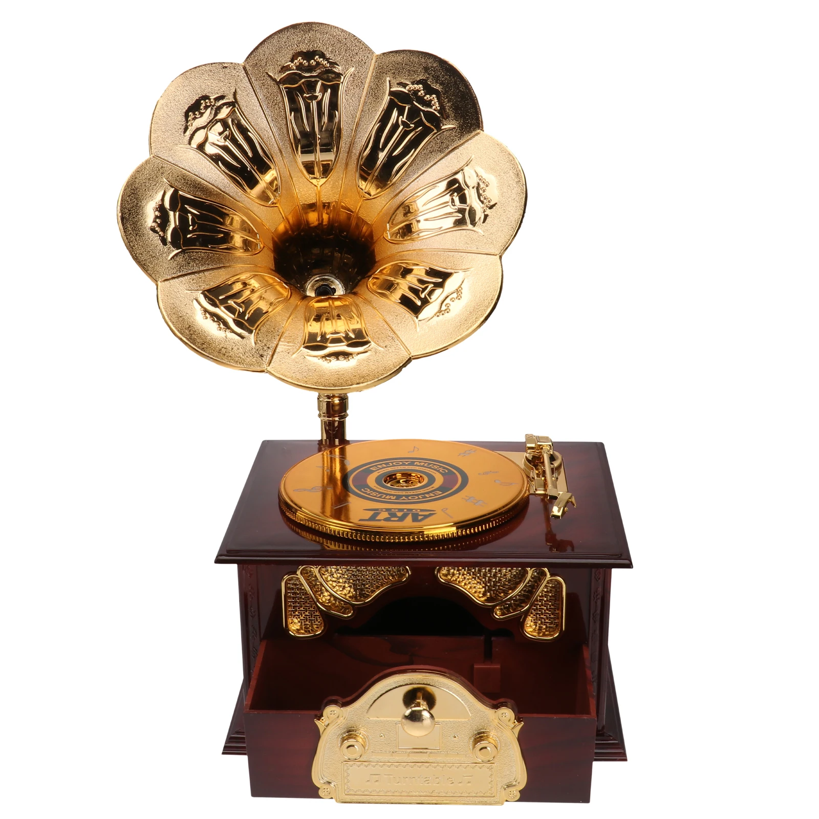 

Retro Phonograph Music Box Creative Design Smooth Surface Home Decor Gift Vintage Romantic Atmosphere Desktop Storage Ornament