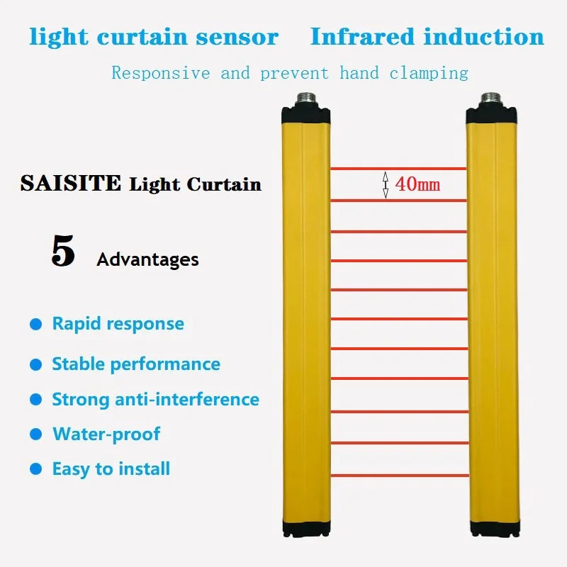 40 MM 14 Points Security Light Curtain Switch Safety Grating Infrared Area Sensor Machine Photoelectric Protector DC 24V NPN/PNP