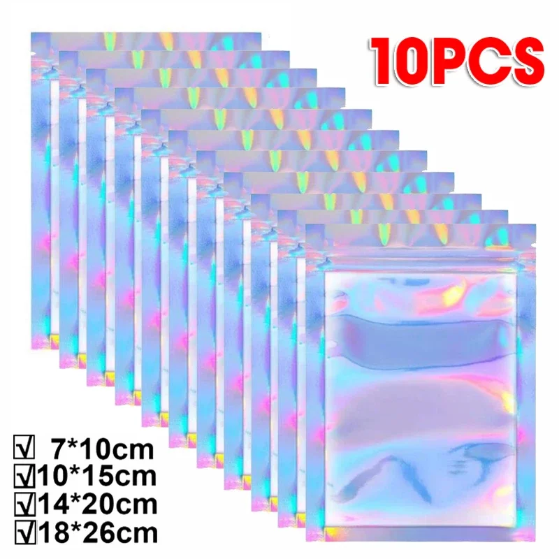 10PCS Laser Rainbow Sealed Bags Reusable Storage Bags Waterproof Lock Bag for Jewelry Gifts Food Packing Home Kitchen Organizer