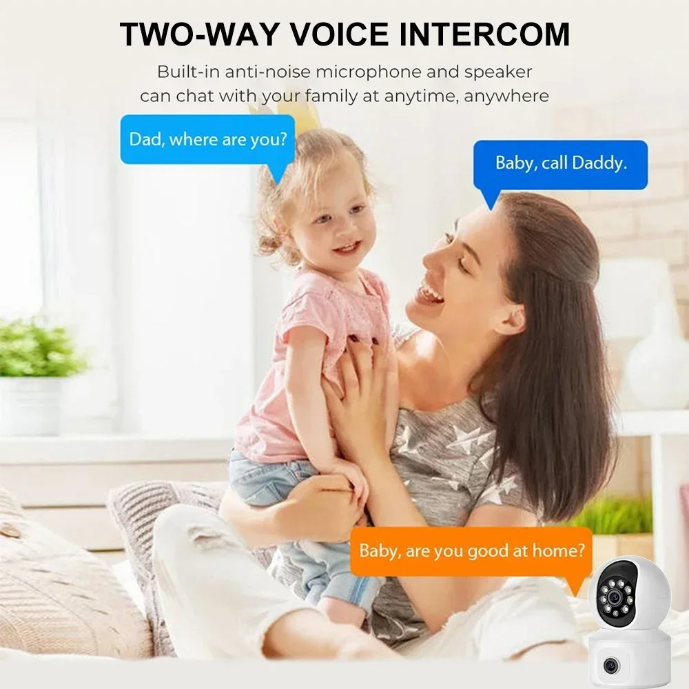 4MP 2K WiFi PTZ Camera with Dual Screen Baby Monitor Auto Tracking Night Vision Indoor Home Security IP CCTV Surveillance Camere