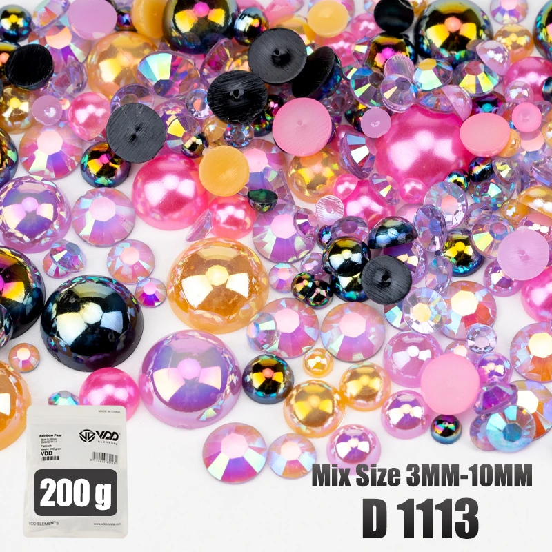VDD 200g Großhandel Mix Größe Halbrunde Perlen ABS Flatback Perlen Harz Farbe AB Strasssteine zum Basteln DIY Nail Art Dekorationen – Detail 16