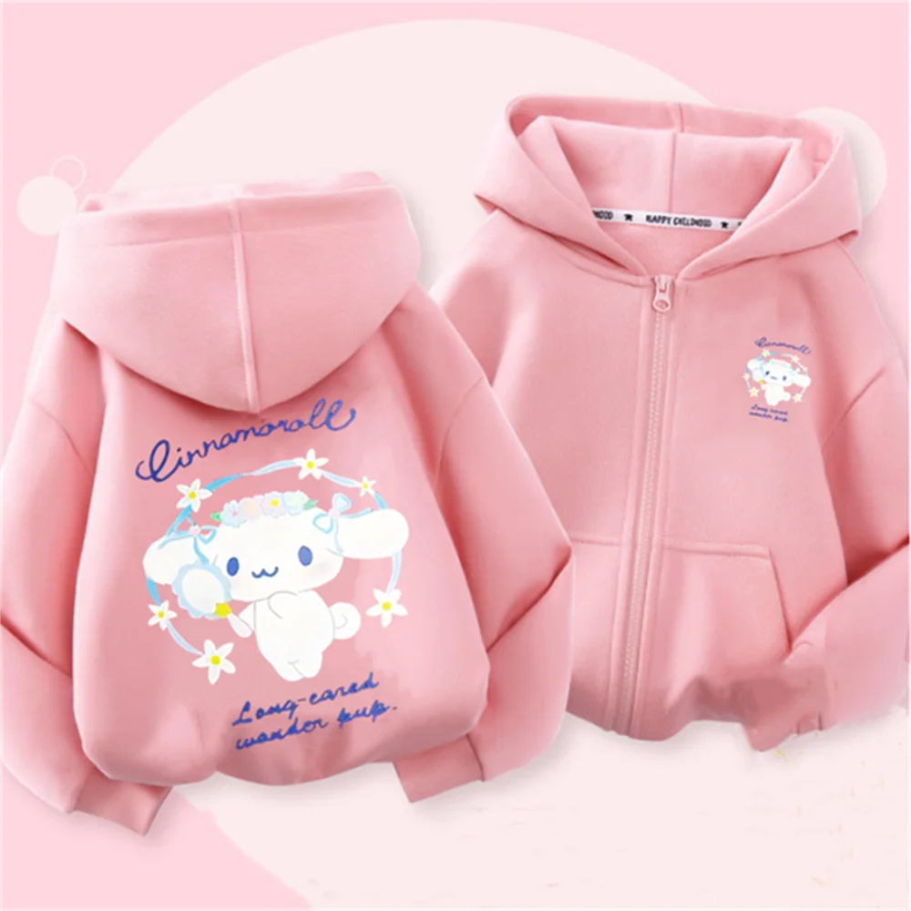 Sanlio Pink hoodie Kuromi Sweatshirt Kids Boys Girls Hoodies Cardigan Top Age 3-12 Kids Casual Sports loose Zipper Shirt coat