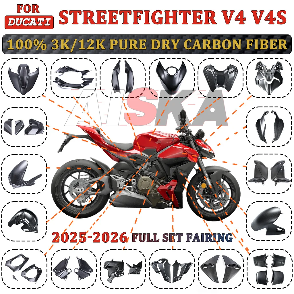 

For Ducati Streetfighter V4 V4S 2025+ 100% Carbon Fiber Motorcycle Fender Winglets Tank Exhaust Cover Panels Fairing Accessories