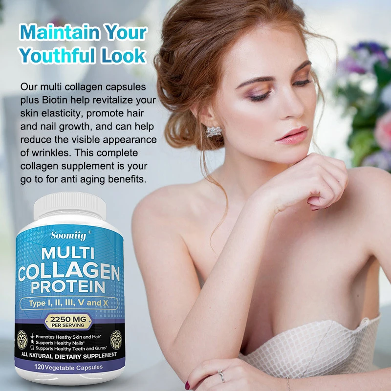 Multi-Collagen Capsules for Men and Women - Hydrolyzed Type I II III V X for Skin, Hair, Nails, Bones, Joints, Nutrition and Pro