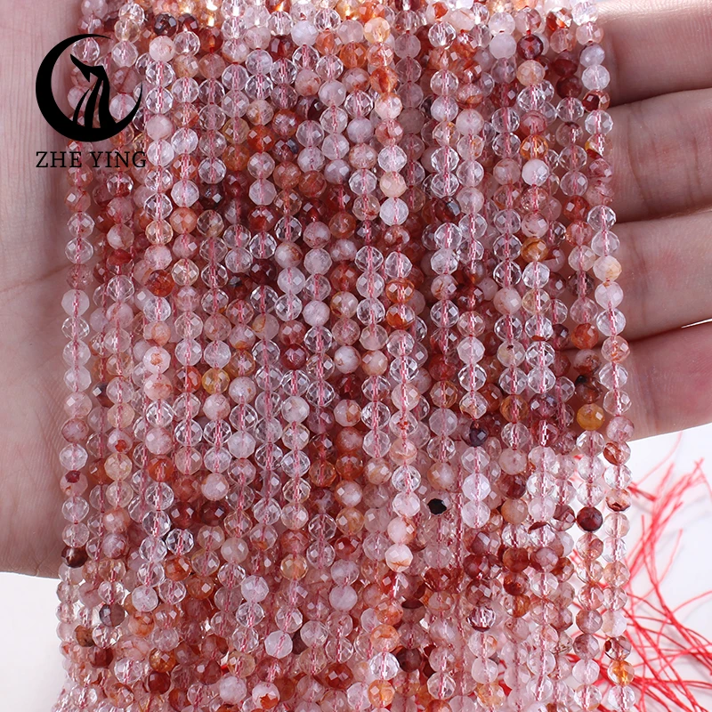 4mm Faceted Red Hematoid Quartz Natural Stone Beads Fire Quartz Loose Spacer Beads for Jewelry Making DIY Bracelet Accessories