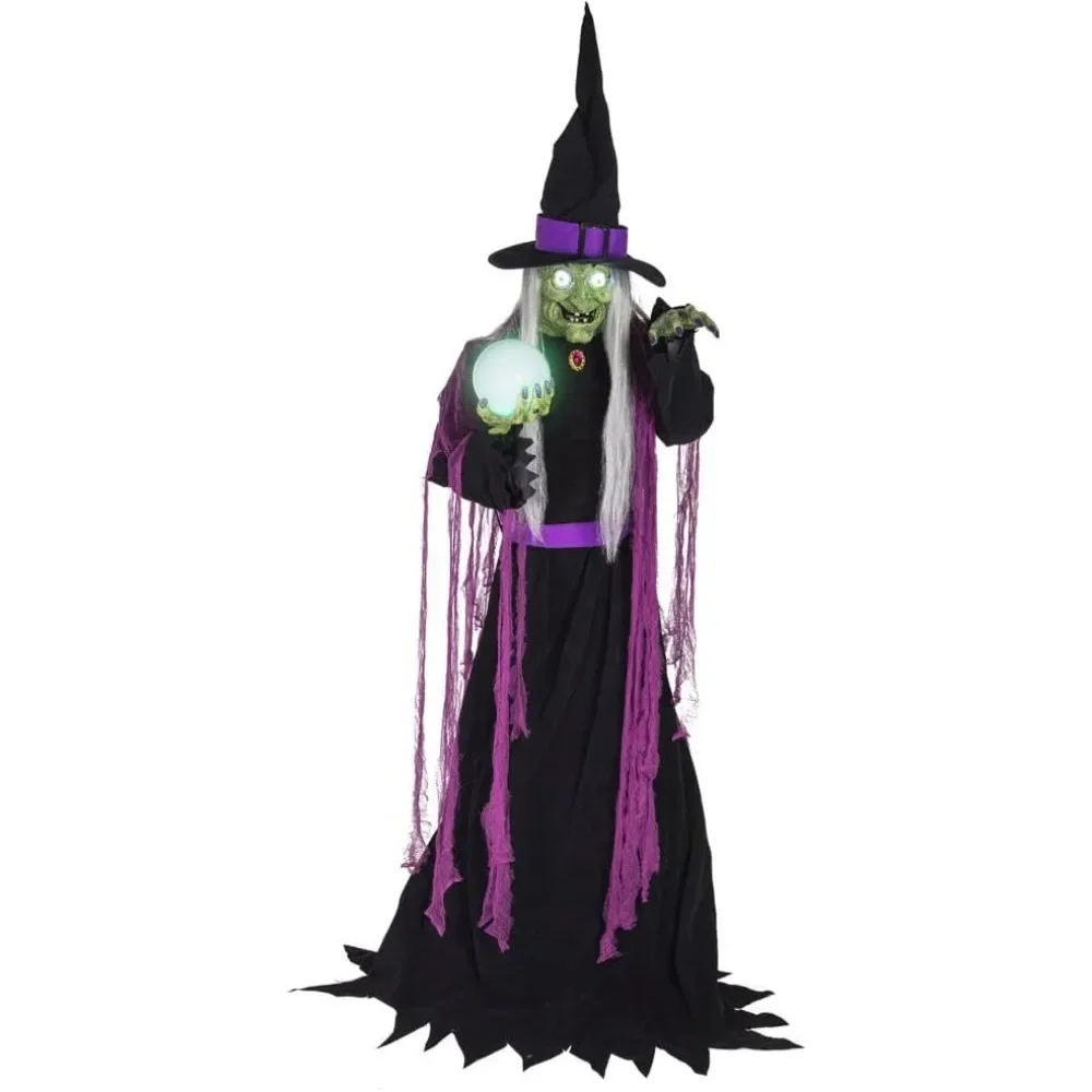 Halloween Decorations 6-Ft. Tall Fortune Teller Witch, Plug-in Motion-Activated Talking Scare Animatronic Indoor Halloween Props