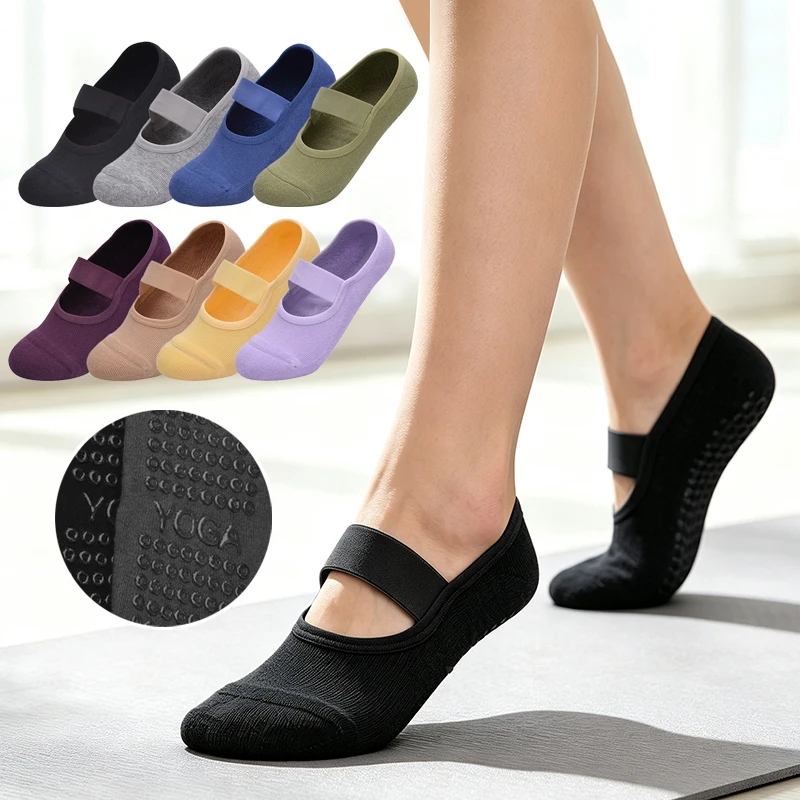 Women's Backless Bandage Pilates Socks Ladies Anti-Slip Breathable Yoga Socks Fitness Exercise Ballet Dance Socks Slippers