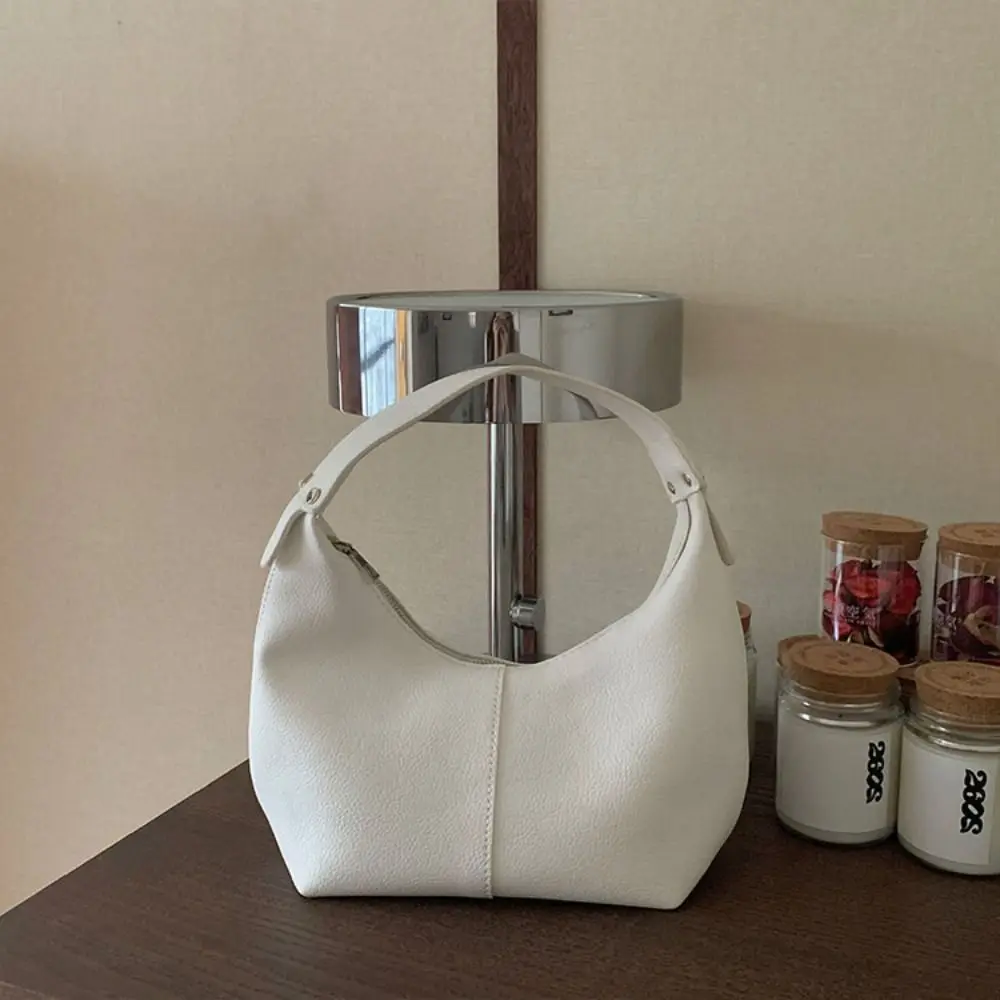 

Large Capacity Lichee Pattern Shoulder Bag Solid Color Handbag PU Dumpling Bag Fashion Design Korean Style French Style Handbag