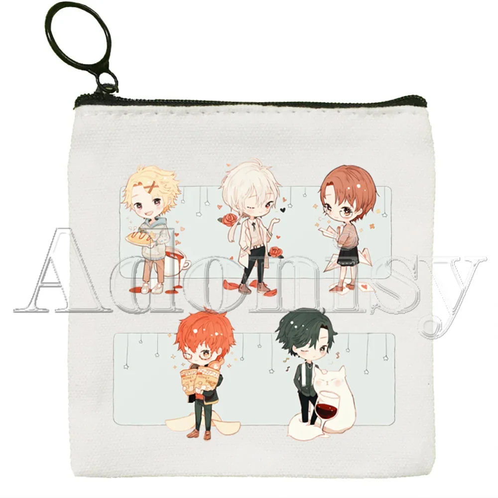 Portafoglio Mystic Messenger dipinto a mano borsa in tessuto bianco puro in tela bianca piccola borsa portamonete dipinta a mano personalizzata