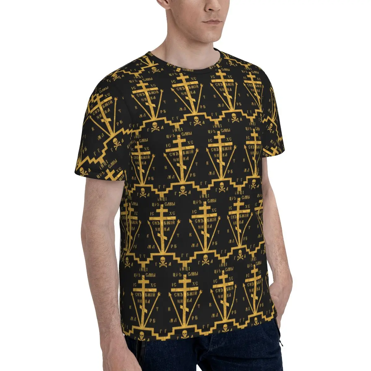 Calvary Cross Of Russian Orthodox Church T-Shirt for Men Cotton T Shirts Men's Short Sleeve Crew Neck Summer Clothes Tops