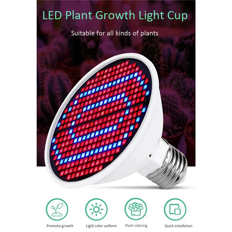 ABAH-2X E27 300Leds Planta Cresce Lâmpada LED Espectro Completo Crescimento Lâmpadas Mudas Flor Phyto Lâmpada
