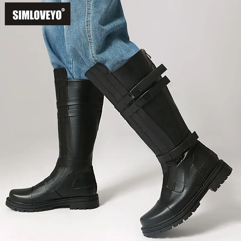 

SIMLOVEYO женские сапоги для верховой езды - модный стиль для отдыха, круглый носок, толстый каблук 3,5 см, молния, повседневный дизайн до колена, размеры 46-48