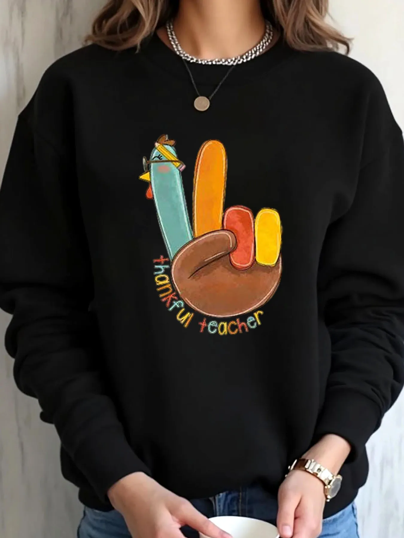 

Женская толстовка больших размеров на День Благодарения, Турция, с принтом учителя, повседневная одежда