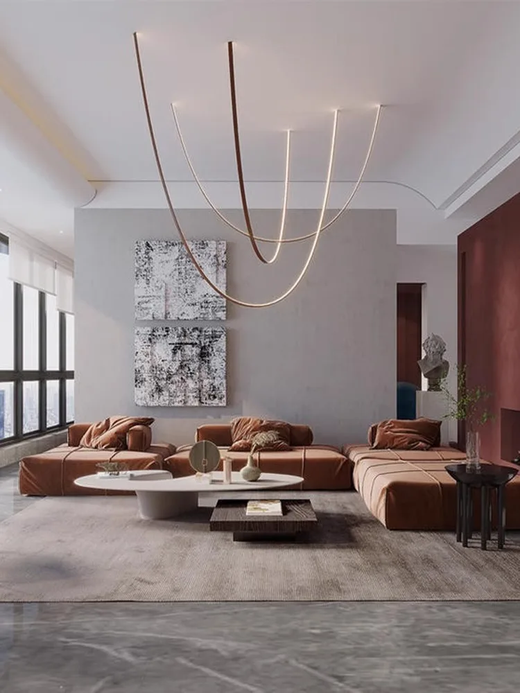 

2025 Trendy DIY Leather Belt Brown Black Dimmable LED Pendant Light Suspension Luminaire Lampen For Living Room Staircase