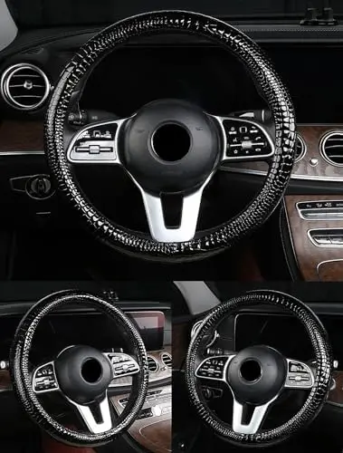 

Роскошный глянцевый чехол на руль из крокодиловой кожи - универсальный 15-дюймовый черный автомобильный аксессуар для легковых автомобилей, грузовиков, внедорожников