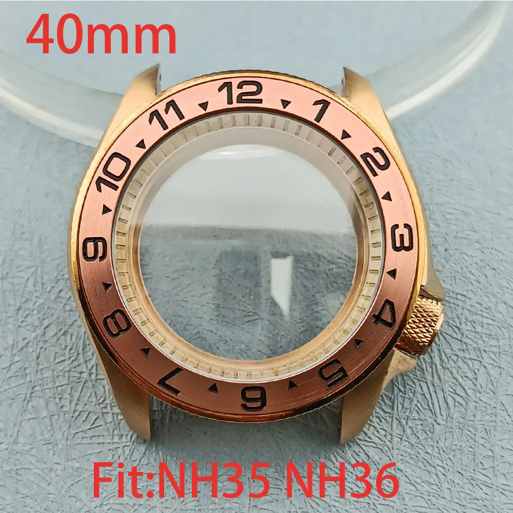 

40mm SKX 007 Rose Gold watch case fits nh34 NH35 nh36 Movement 316L stainless steel sapphire convex glass case 10bar waterproof