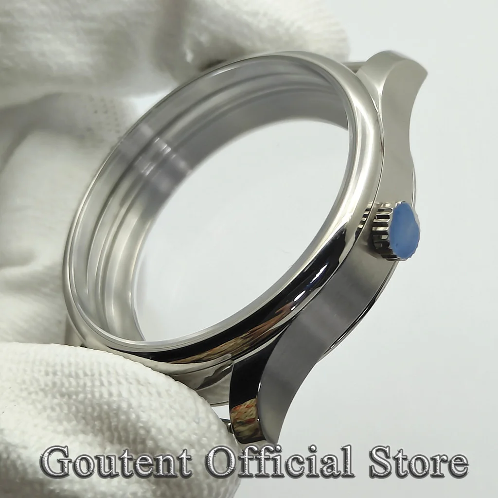 Goutent 40.6mm Polished Watch Case Sapphire Crystal Hand Winding Watch Housing Fit ETA6497 6498 ST3600 Mechanical Movement
