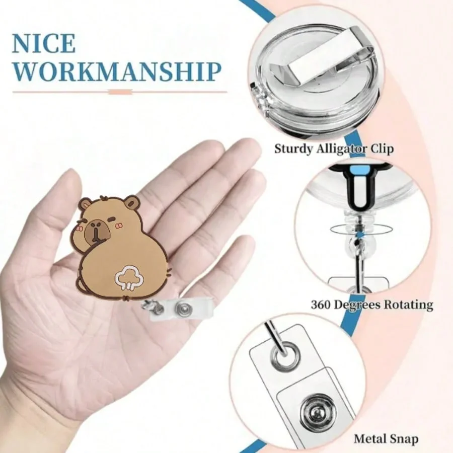 cute heart Retractable Badge Reel with Metal Clip，Nurse & Doctor ID Card Clips with Secure Clasp and Lanyard Loop, Healthcare Ba